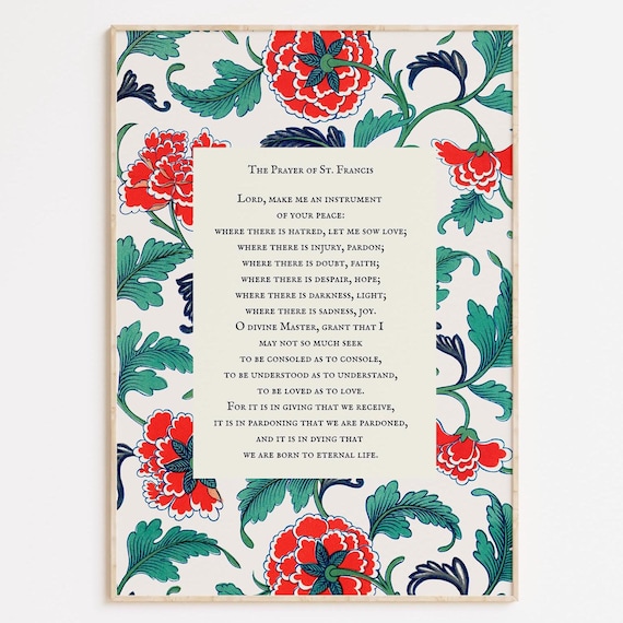 The Prayer Of St Francis Instrument Of Peace Floral Border Faith Art Poster