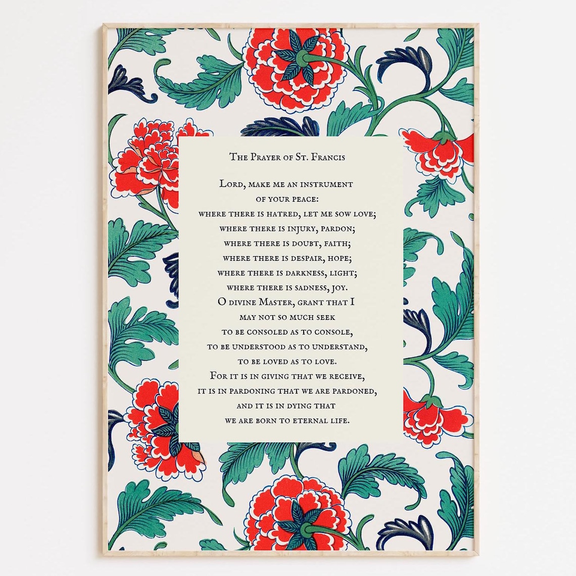 The Prayer Of St Francis Instrument Of Peace Floral Border Faith Art Poster