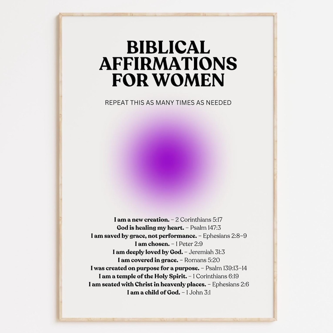 Biblical Affirmations for Women Purple Aura Scripture Poster Faith Gift
