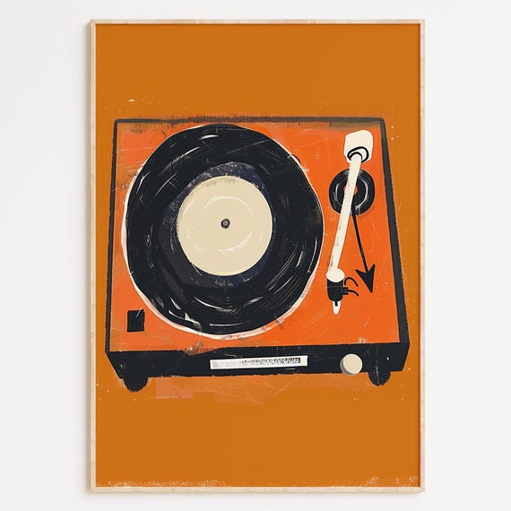 Retro Turntable Print Burnt Orange Vinyl Record Art