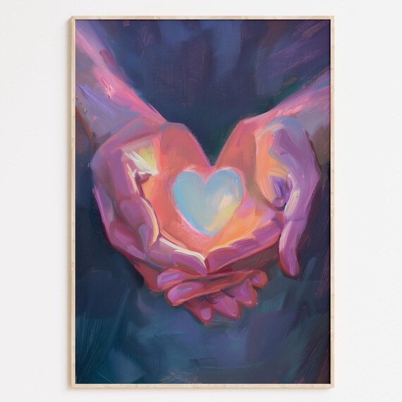Safe In His Hands Cupped Hands Holding Glowing Heart Faith Poster