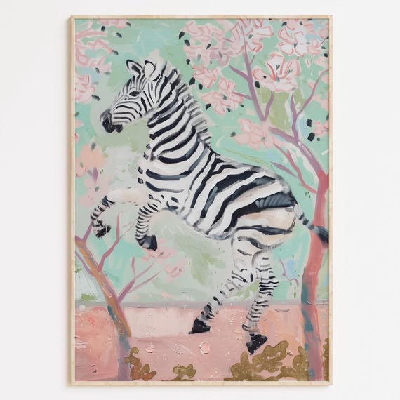 Rearing Zebra Print Pastel Safari Nursery Art