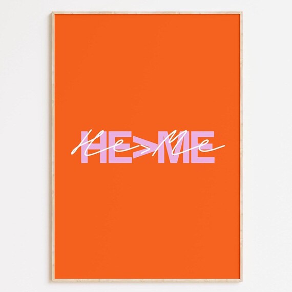 He Is Greater Than Me Bold Orange Christian Typography Faith Poster