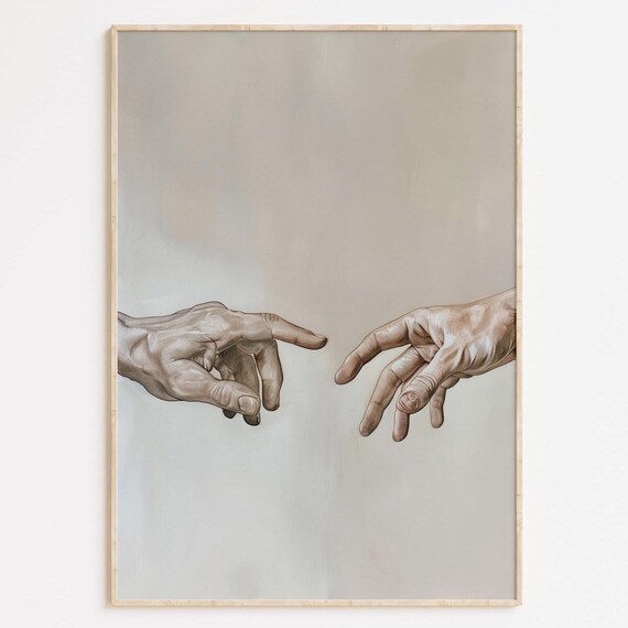God And Adam Renaissance Oil Painting Print Moody Vintage Wall Art