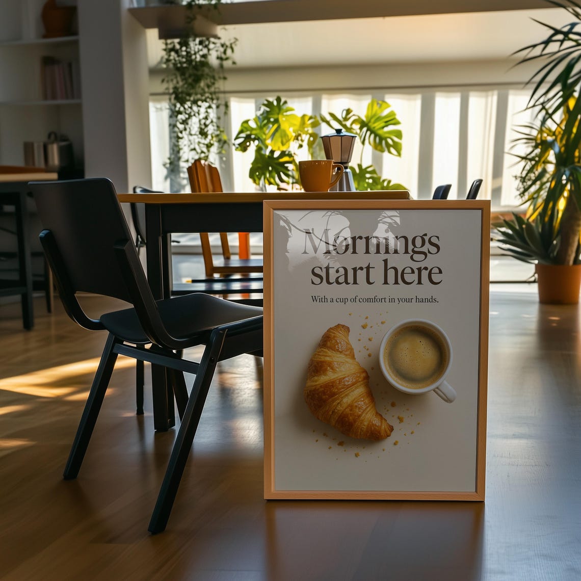 Mornings Start Here Croissant Coffee Kitchen Quote Decor Wall Art - Image 4