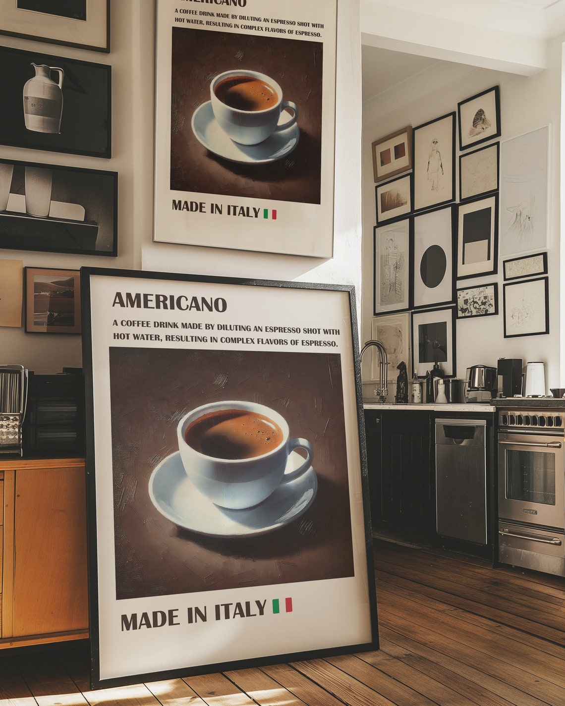 Americano Coffee Drink Recipe Vintage Style Made In Italy Poster - Image 2