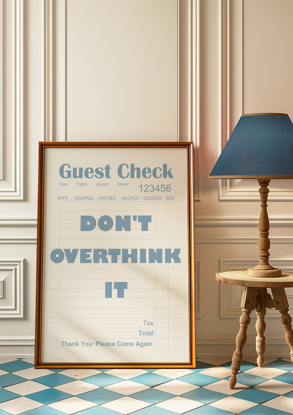 Don't Overthink It Blue White Guest Check Motivational Quote Poster - Image 4