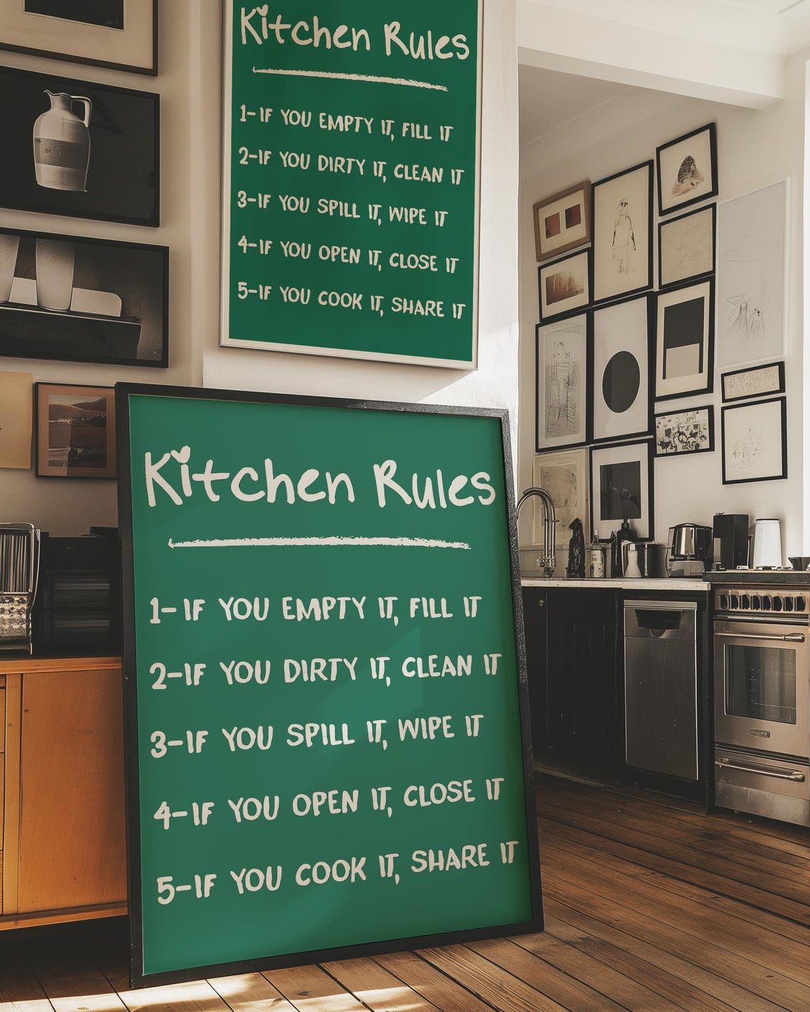Kitchen Rules Five Rule Green Chalkboard Typography Art Print - Image 4