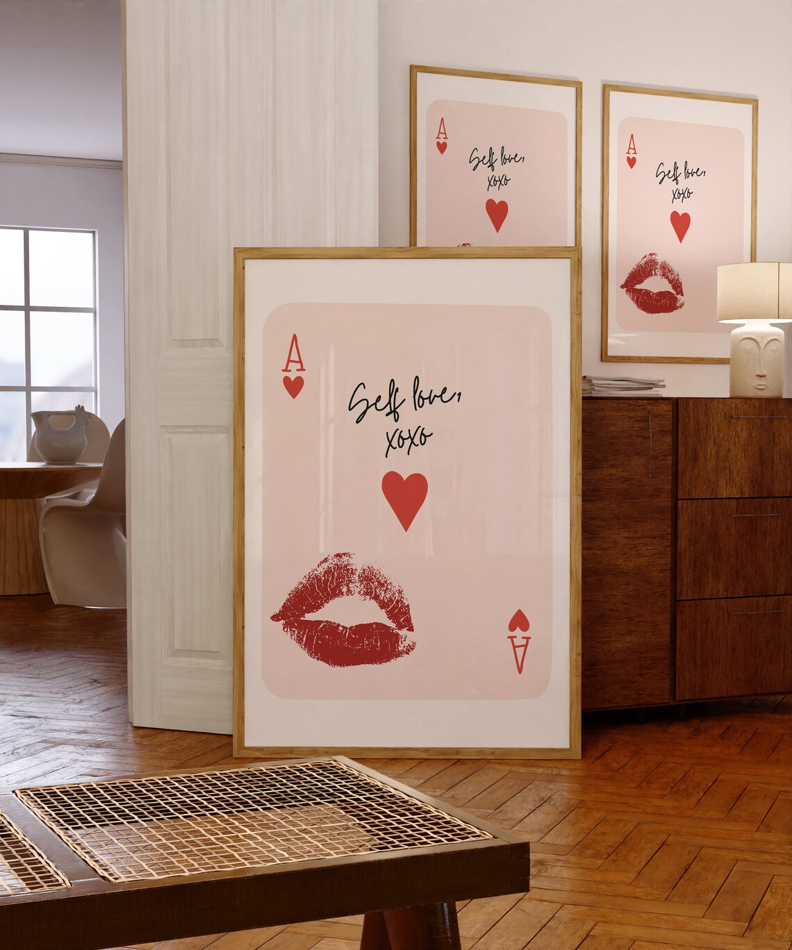 Ace Of Hearts Self Love XOXO Playing Card Lipstick Kiss Poster - Image 4