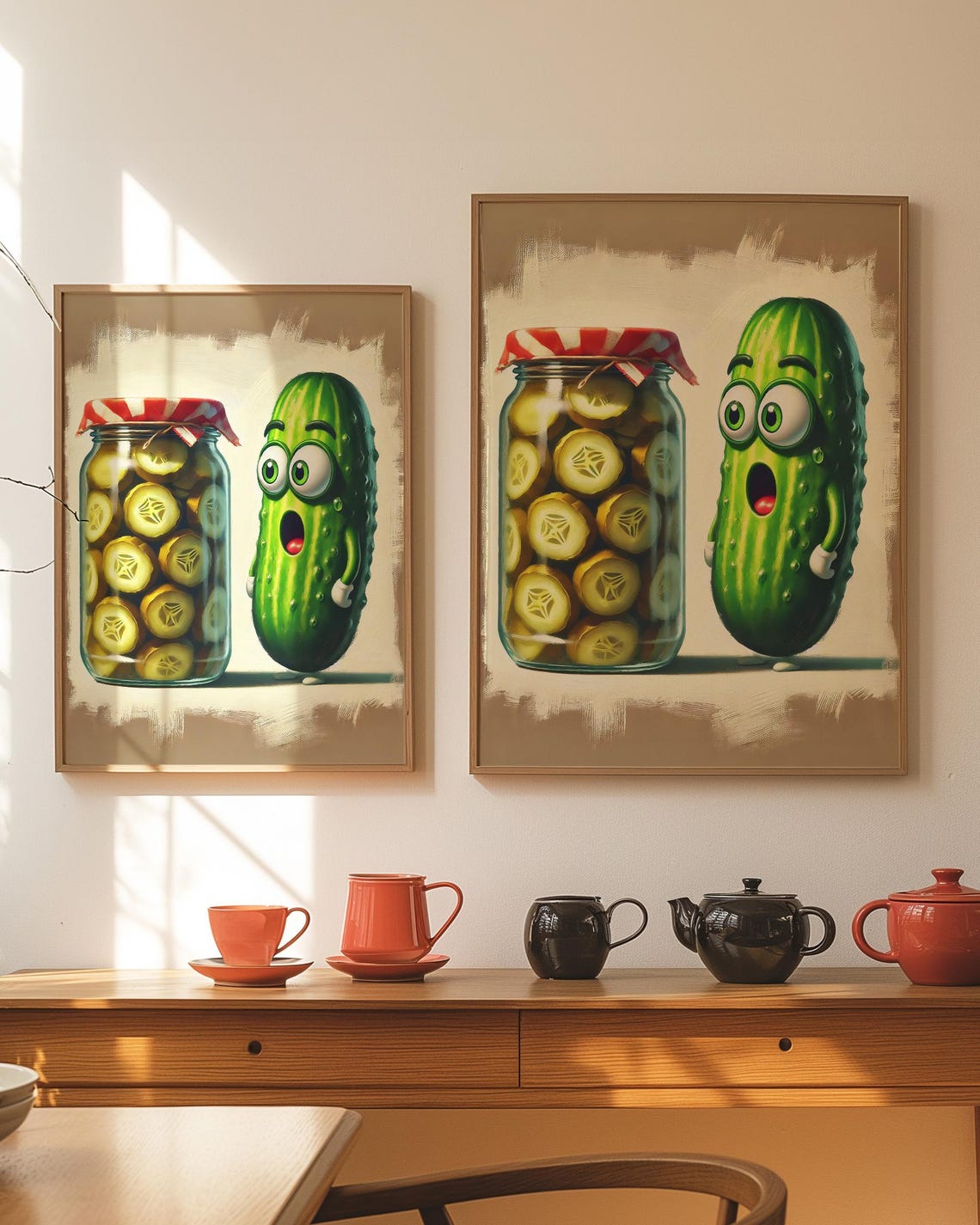 Funny Cartoon Pickle Character Beside Pickle Jar Kitchen Humor Poster - Image 2