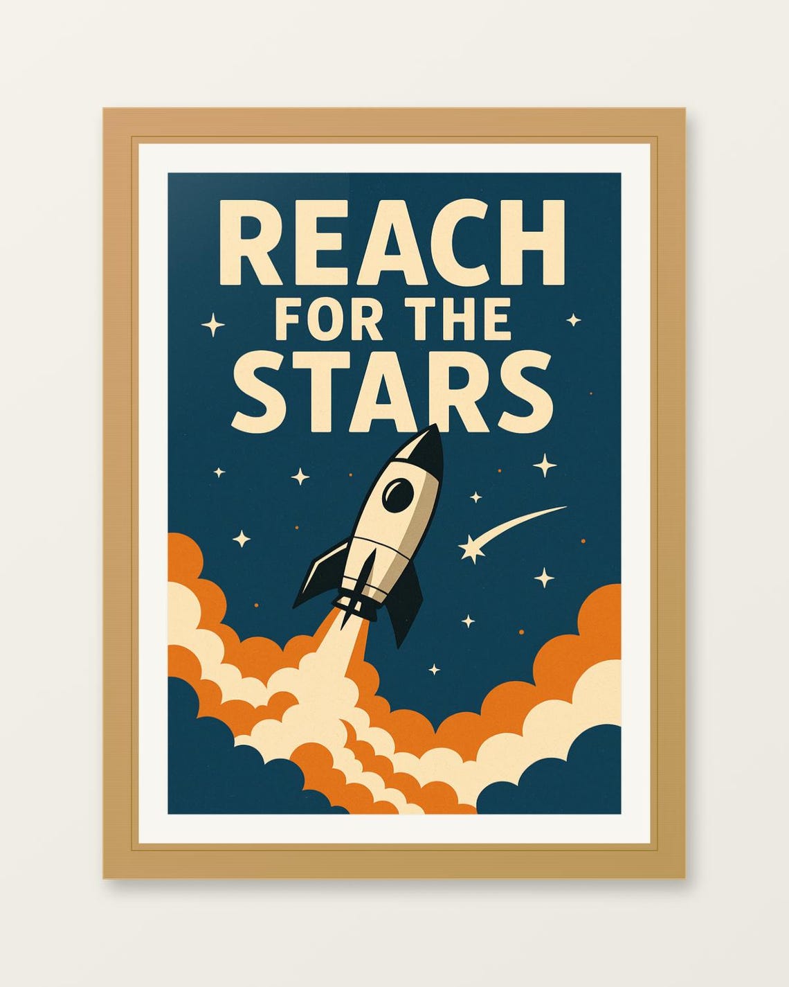 Reach For The Stars Rocket Launch Retro Space Motivational Poster