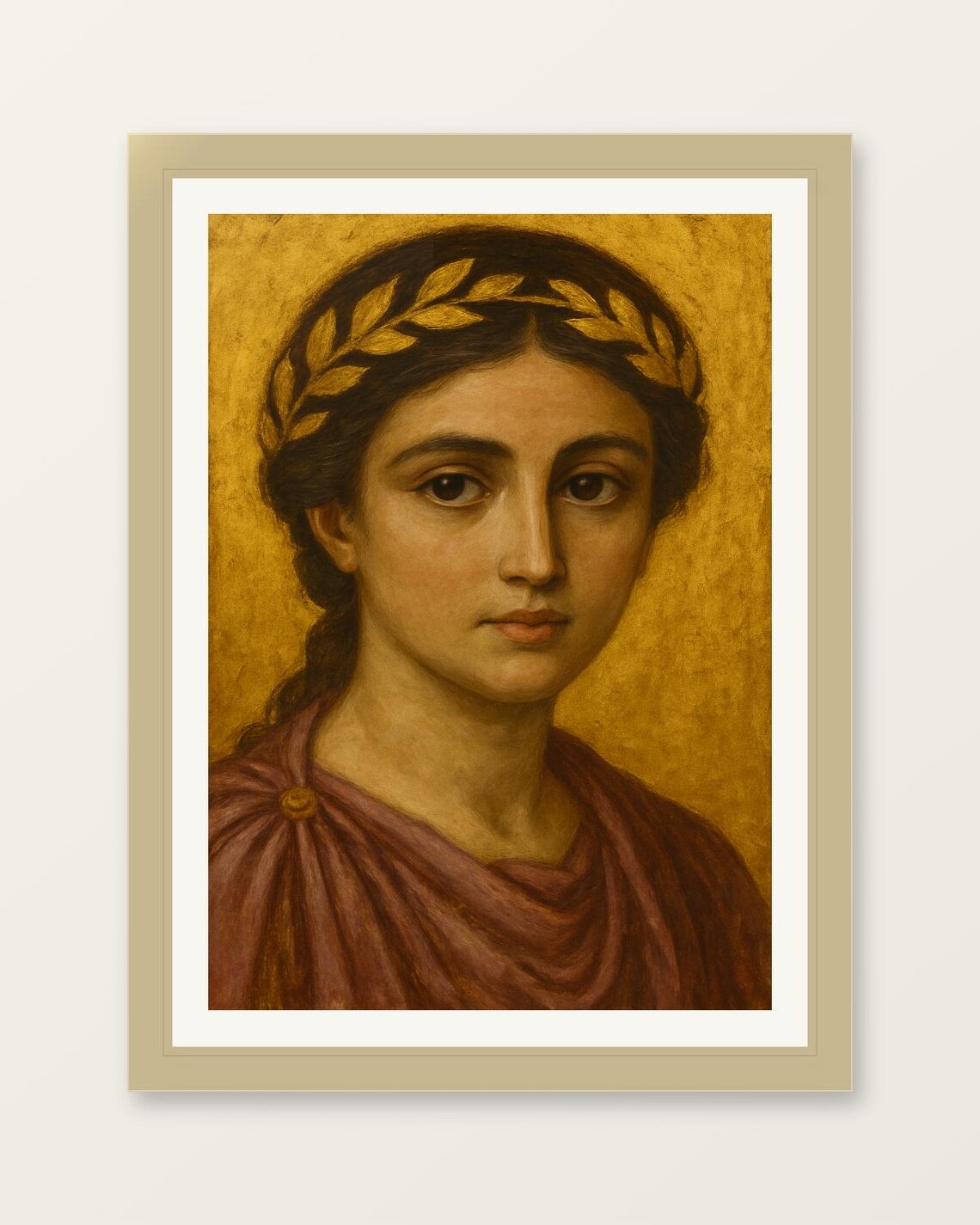 Classical Roman Woman Portrait with Golden Laurel Wreath Art Poster