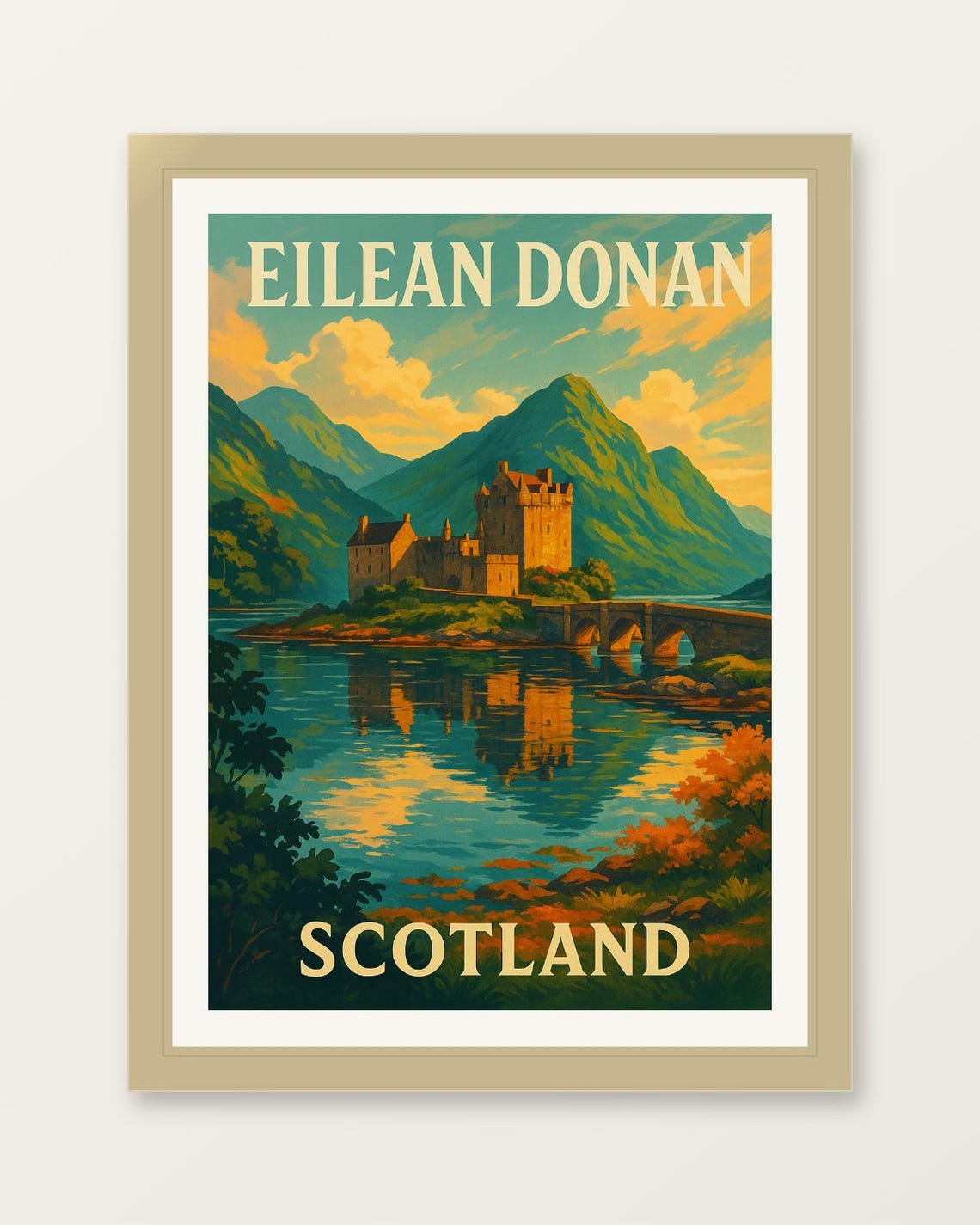 Eilean Donan Castle Scotland Highlands Lake Reflection Travel Poster