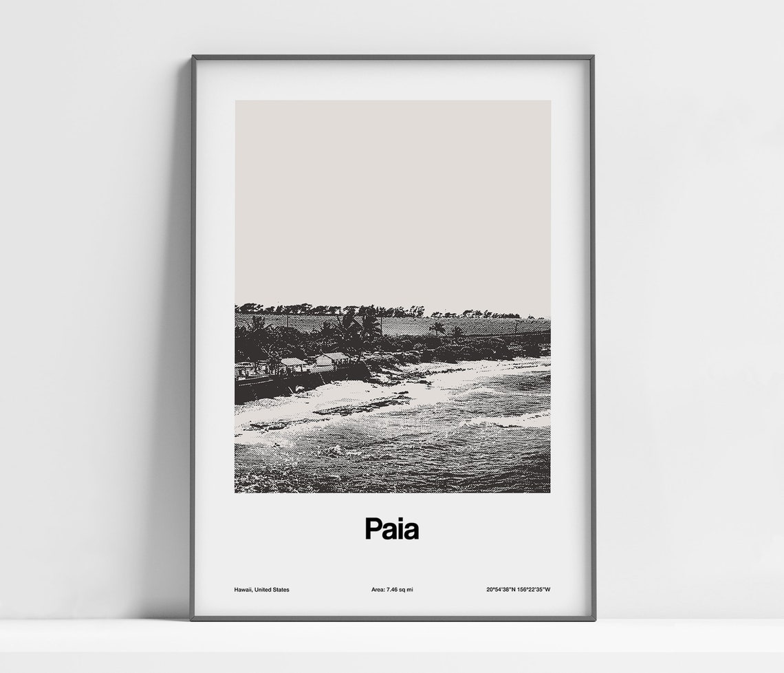 Paia Hawaiian Islands Print Paia Beach Hawaii Poster Pia Hawaii Island Pacific Ocean Photo Paia Wall Art Minimalist Custom City Print