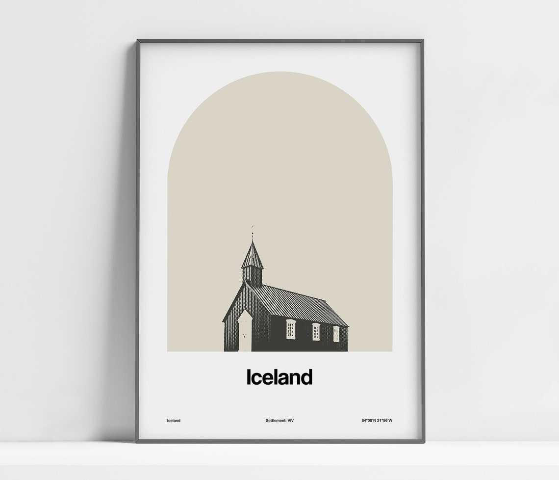 Iceland Black Church Print Iceland Travel Poster Iceland Nordic Design Iceland Scandinavian Wall Art Custom City Arch Print Poster