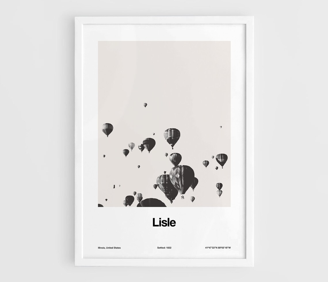 Lisle Illinois Minimalist Art Print, Hot Air Balloons