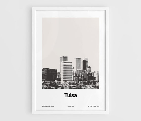 Custom Tulsa Skyline, Black White Minimalist Art Print