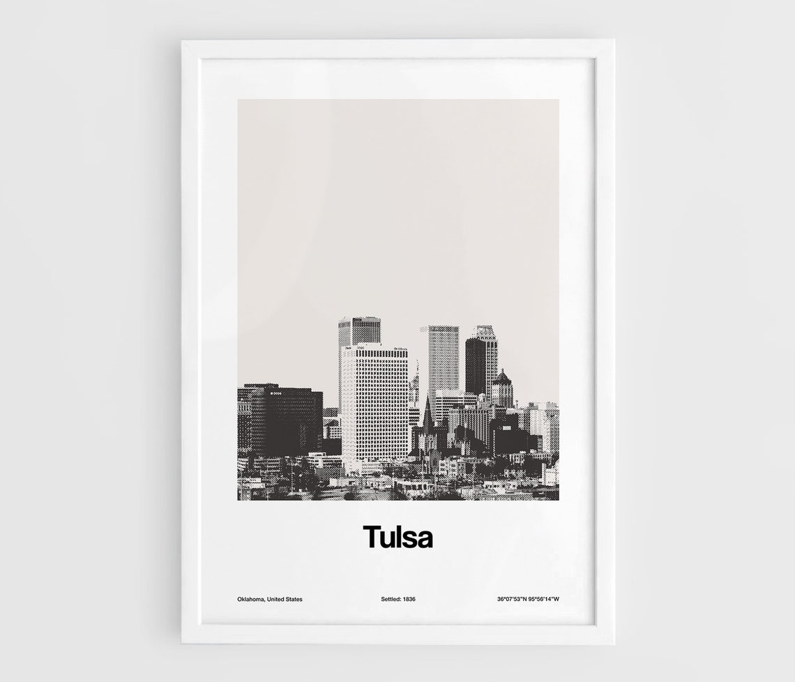Custom Tulsa Skyline, Black White Minimalist Art Print