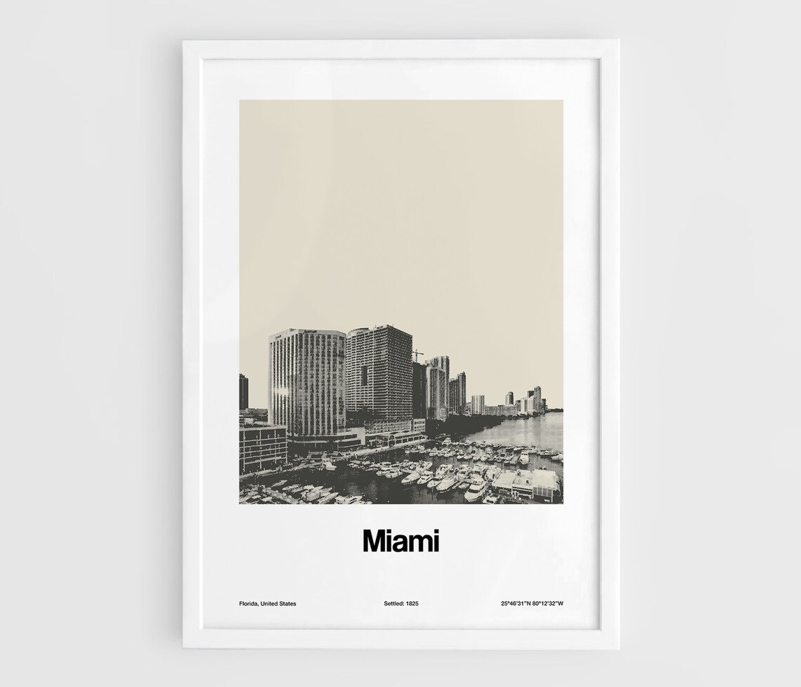 Miami Skyline, Minimalist Custom City Poster Print