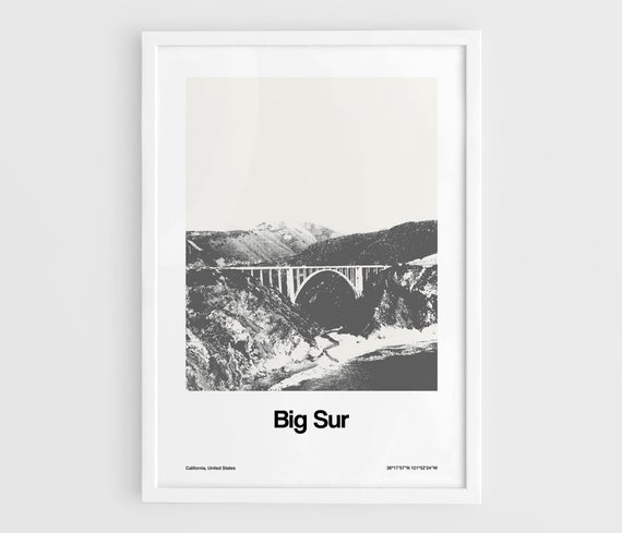 Big Sur California Black and White Minimalist Art Print
