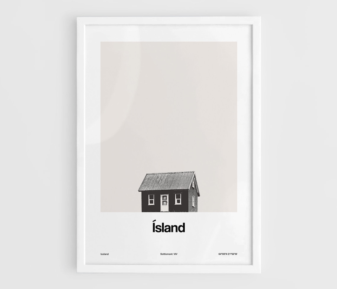 Lonely Iceland House Minimalist Travel Poster