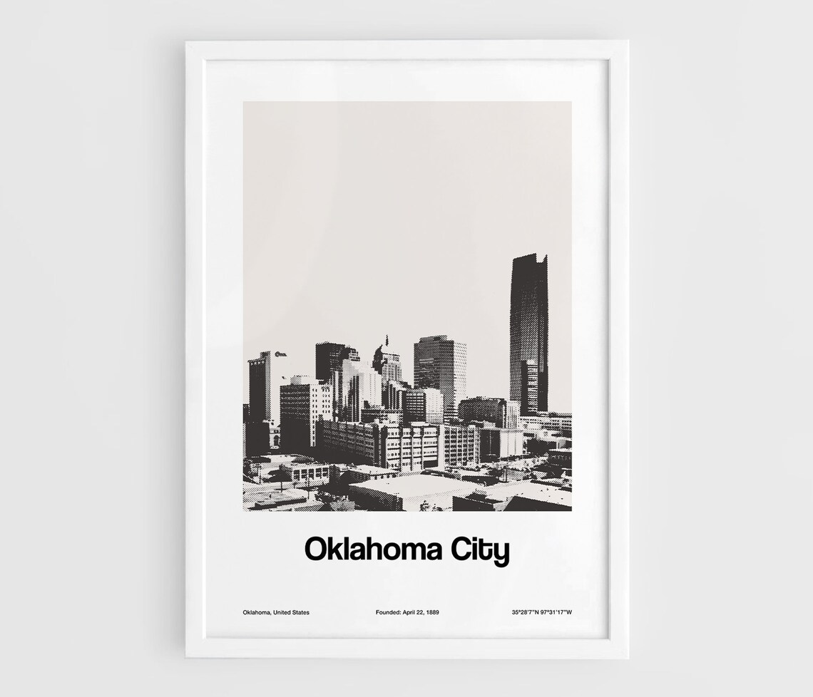 Oklahoma City Skyline, Minimalist City Poster Print