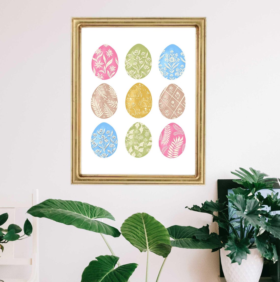 Nine Pastel Decorated Easter Eggs in Grid Pattern Art Poster - Image 3