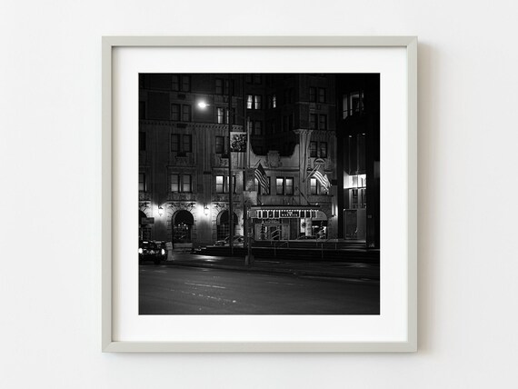 New York Hotel at Night Moody Black White Street Photo Wall Art