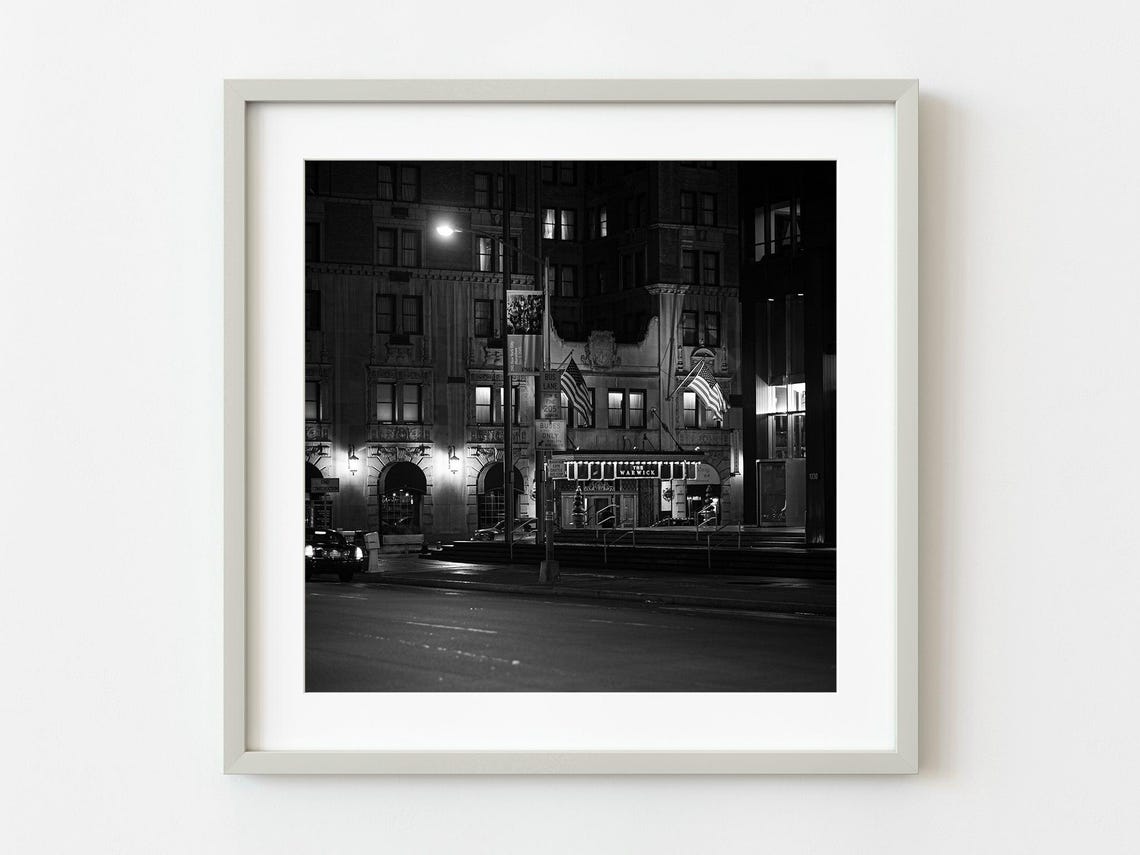 New York Hotel at Night Moody Black White Street Photo Wall Art