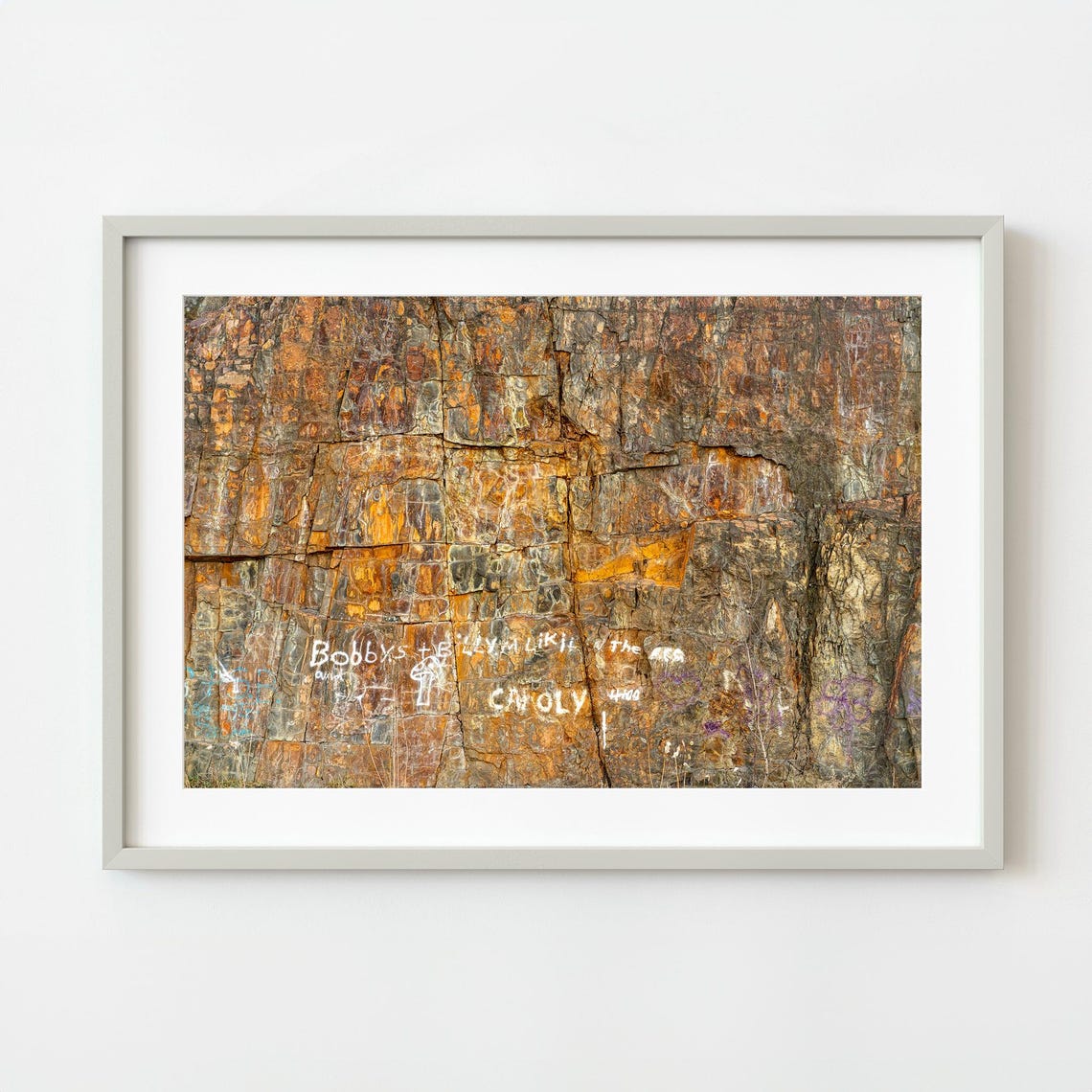 Painted Graffiti On Rock Wall Rustic Orange Stone Texture Poster