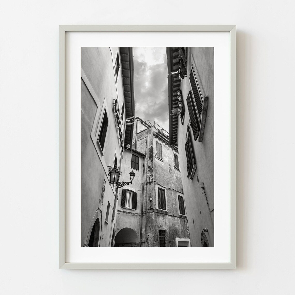 Historic European Old Town Alleyway Black And White Photo Poster