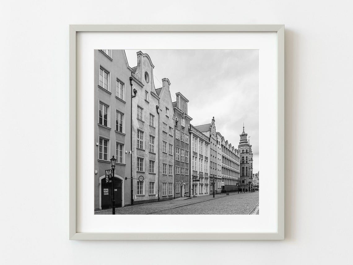 Gdansk Poland Historic City Centre Street Black White Photo Poster