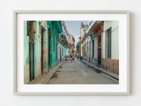 Colorful Havana Cuba Street With Locals Walking Photography Poster