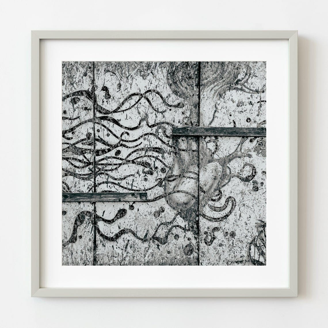 Weathered Painted Door Black and White Abstract Texture Poster