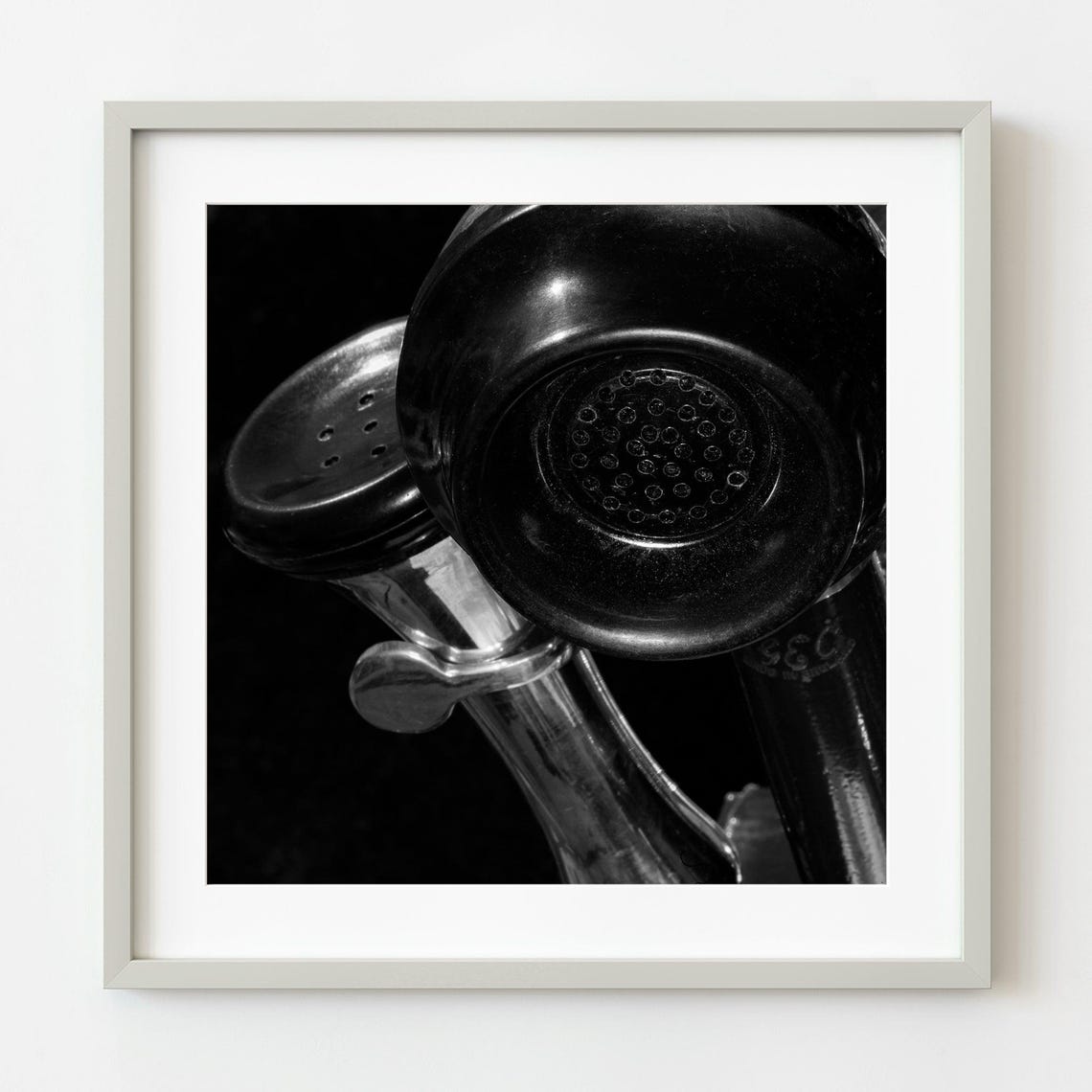 Antique Telephone Handset Macro Black White Vintage Photo Poster