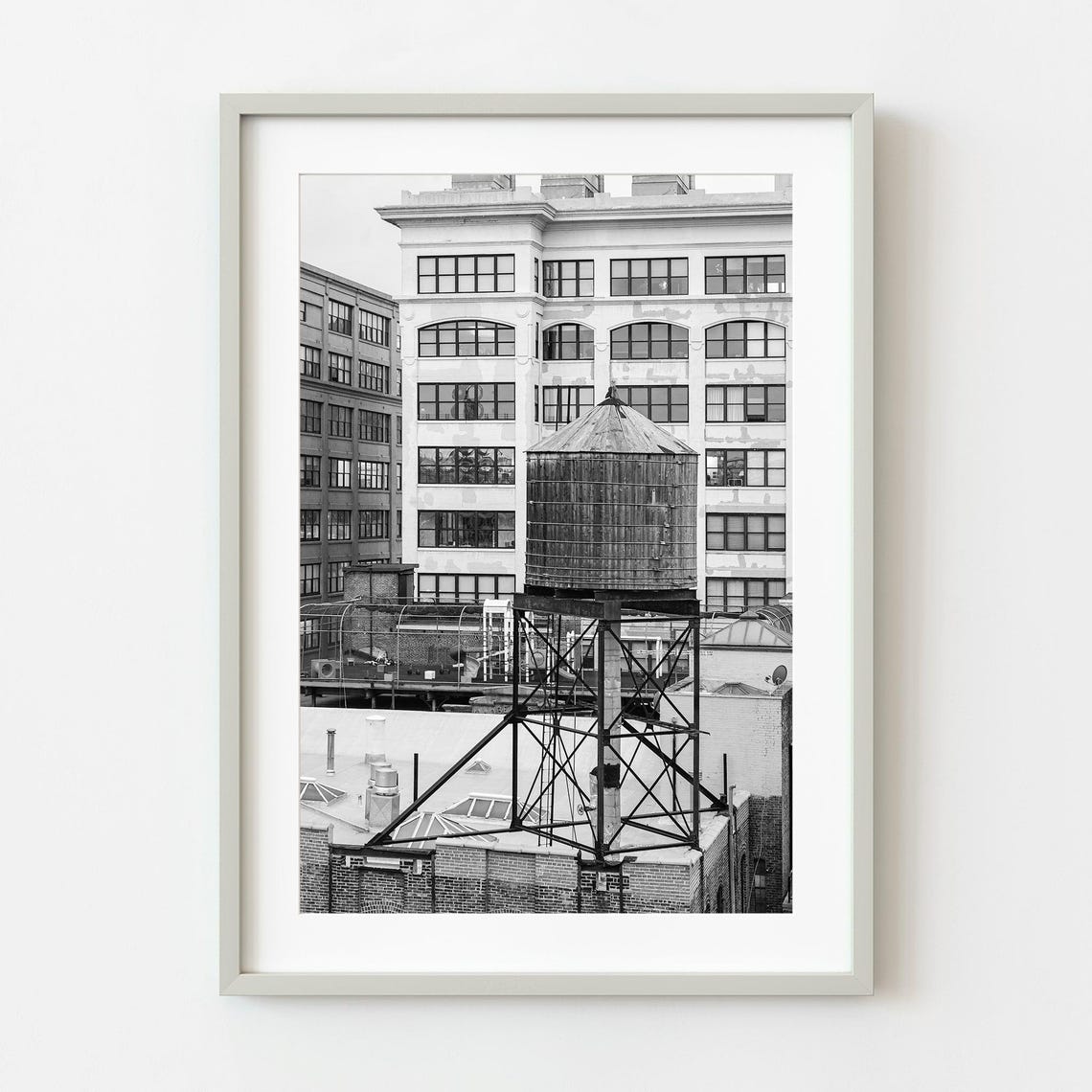 New York City Water Tower Rooftop Black and White Art Poster
