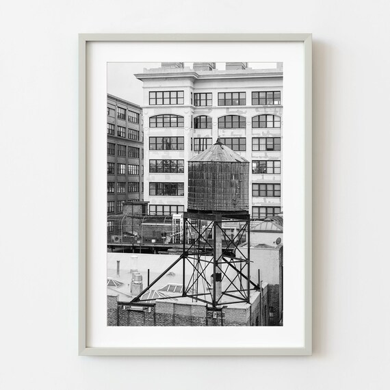 New York City Water Tower Rooftop Black and White Art Poster