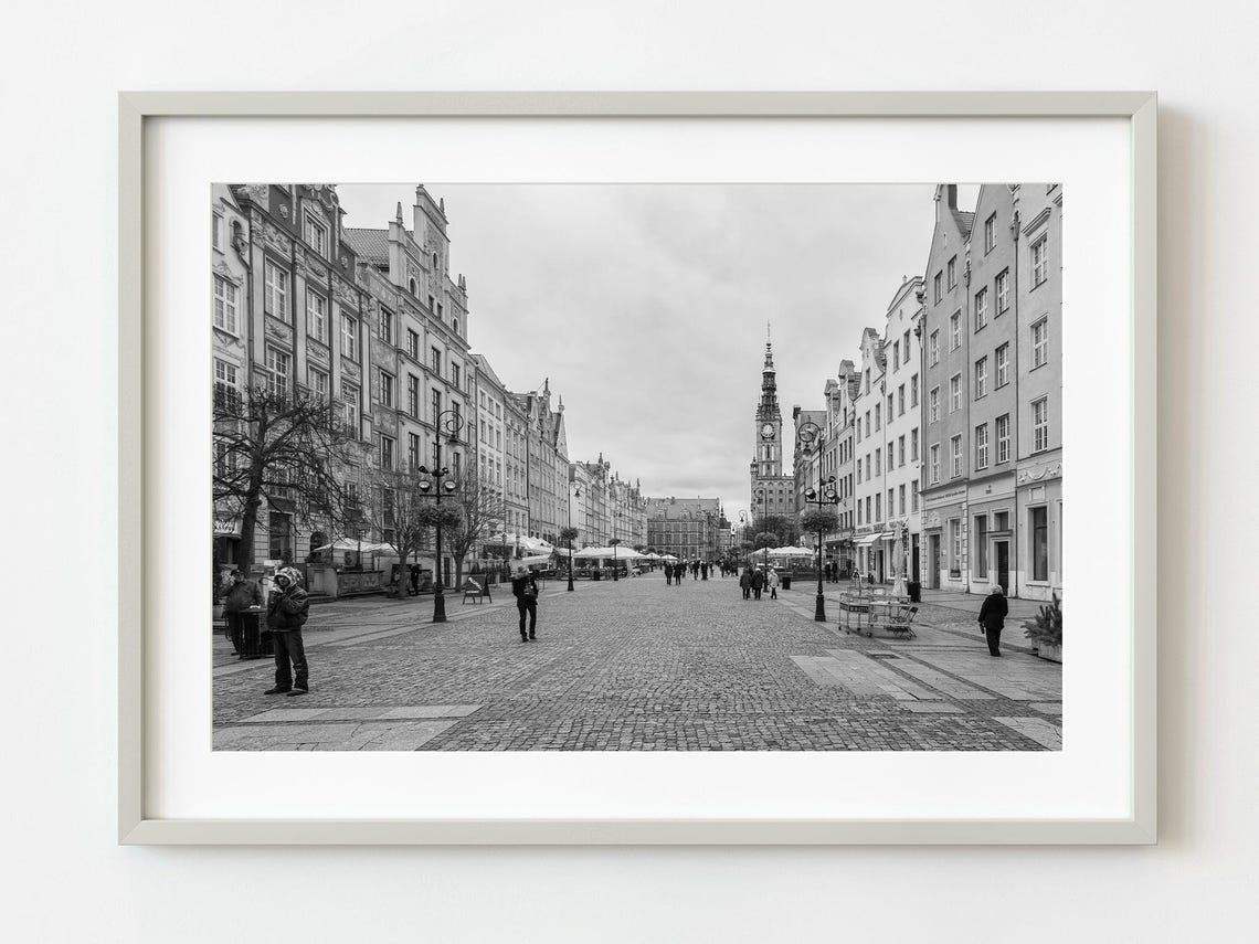 Gdansk Poland Old Town Main Street Black White Photo Wall Art