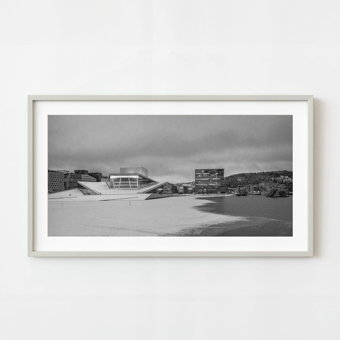 Reflective Icy Waters Showcasing Oslos Modern Skyline Wall Art