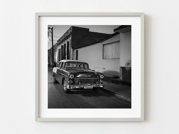 Vintage 1950s Sedan Parked On A Quiet Old Street At Dusk Photo Poster