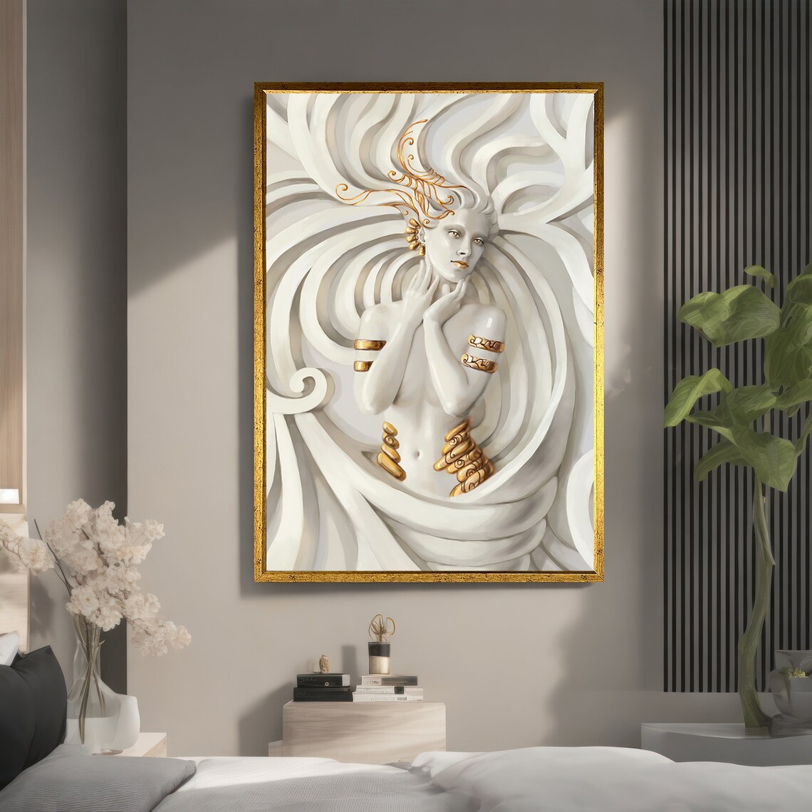 Elegant Goddess With Gold Accents, Modern Painting - Image 5