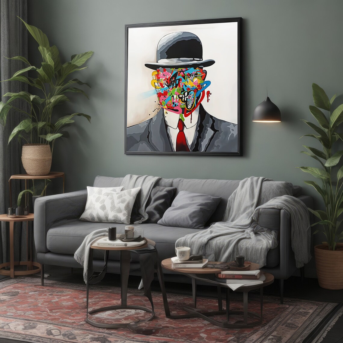 Bold Graffiti Abstract Face on Businessman, Urban Decor