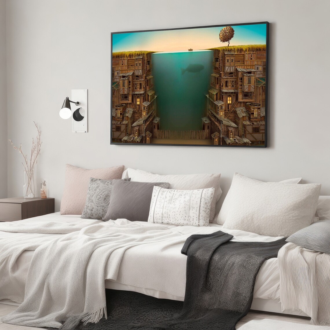 Surreal Underwater City Painting, Modern Fantasy