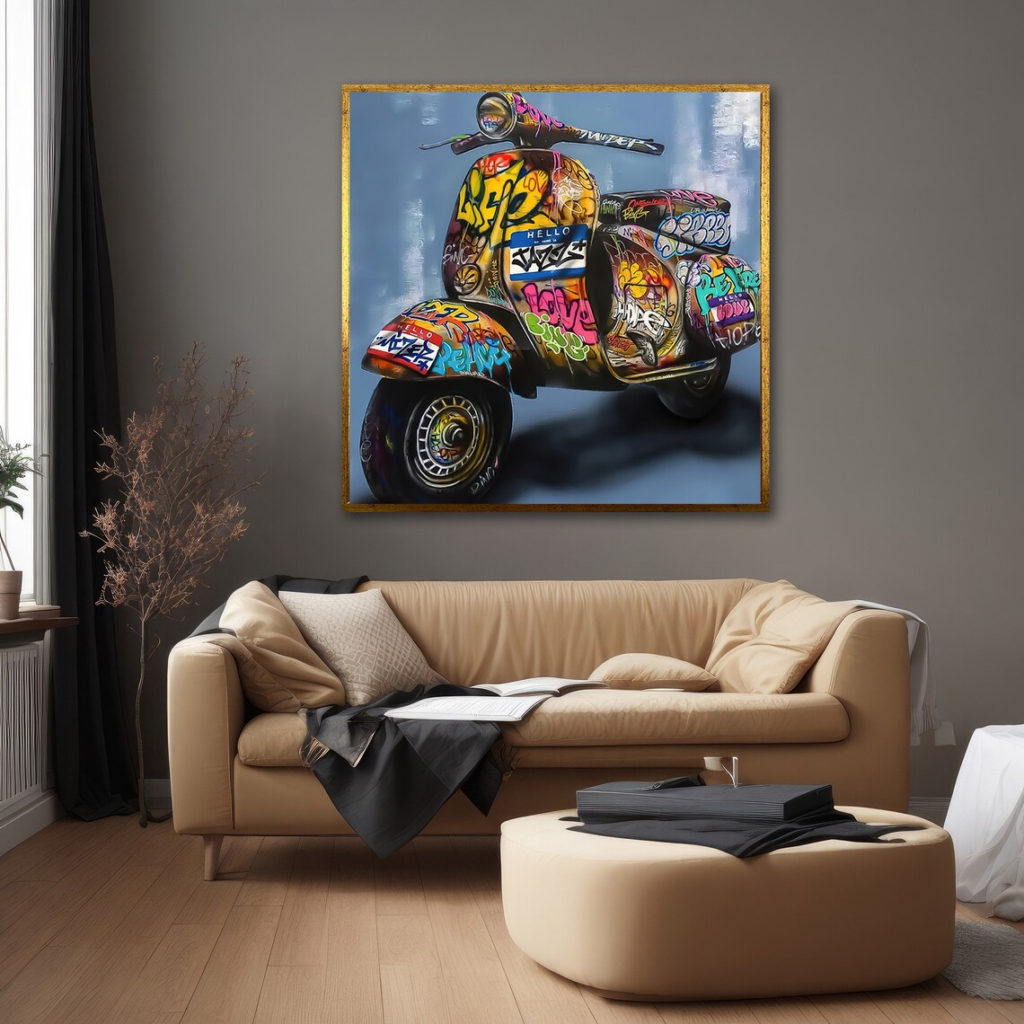 Graffiti Covered Scooter, Bold Urban Decor - Image 5