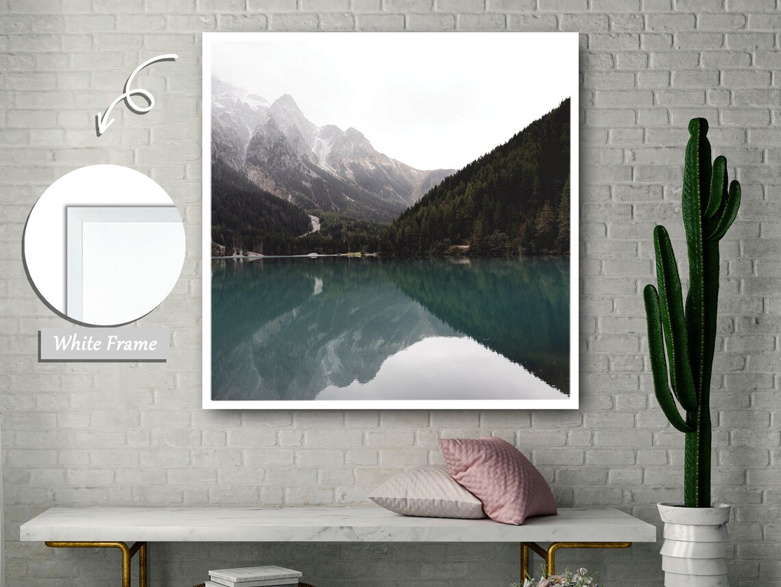 Serenity Amidst Peaks, Mountain Lake Landscape - Image 3