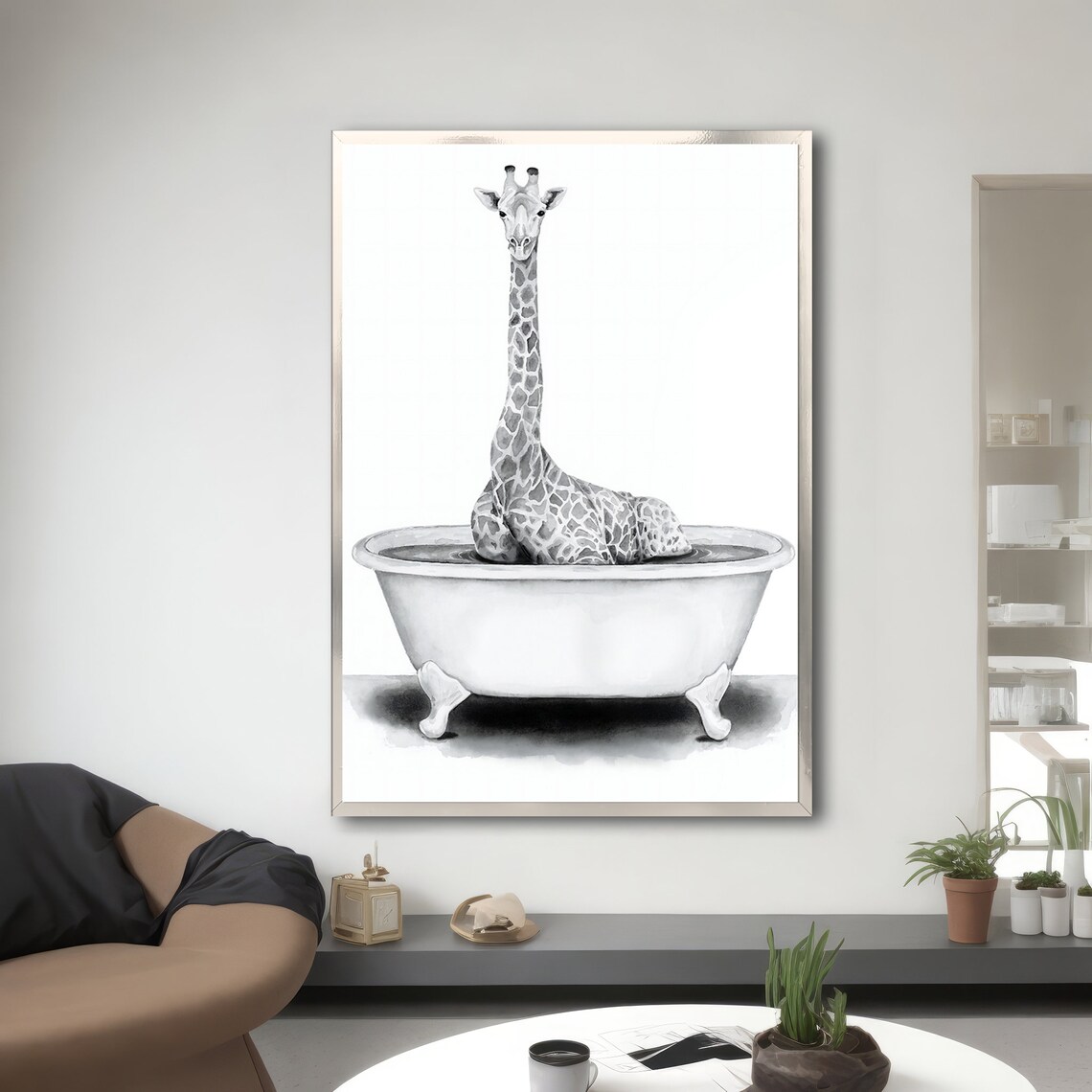 Whimsical Giraffe in Bathtub, Animal Lovers Gift - Image 3