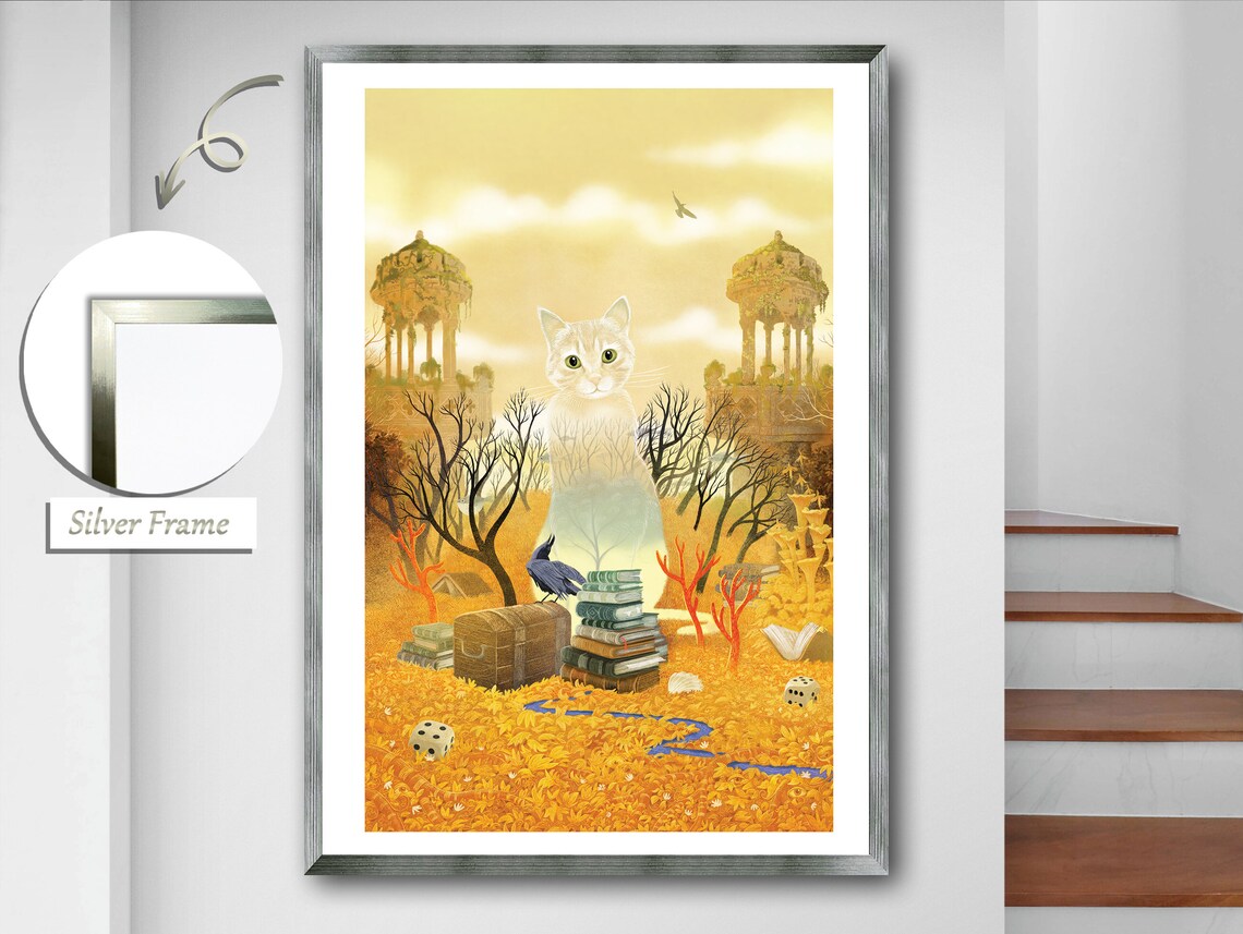 Transparent Cat In Autumn Forest, Contemporary Fall Artwork