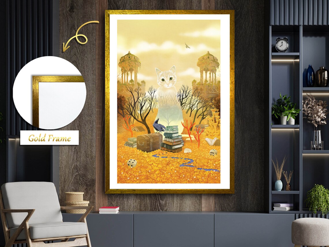 Transparent Cat In Autumn Forest, Contemporary Fall Artwork - Image 4