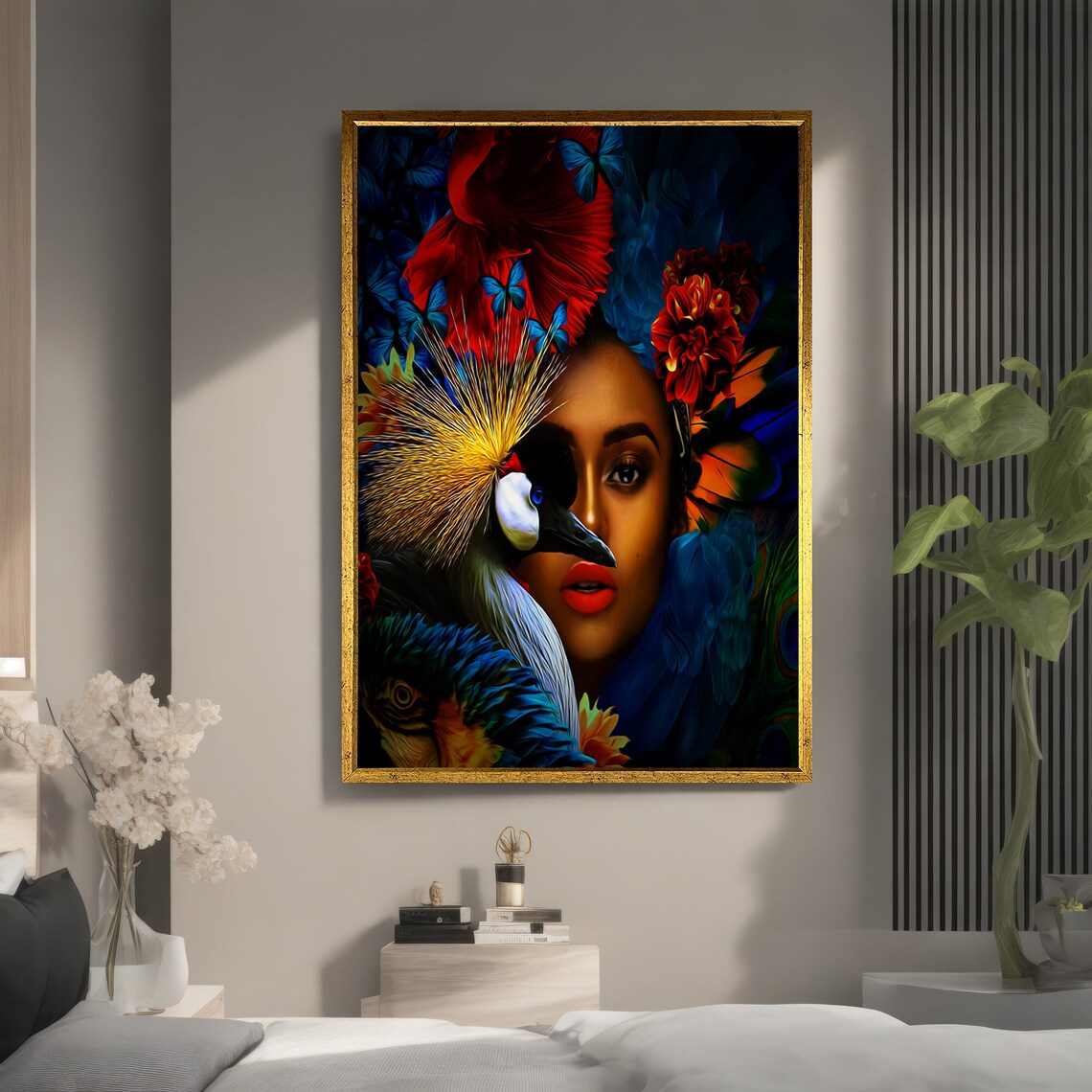 Tropical Woman With Exotic Bird, Modern Painting - Image 5