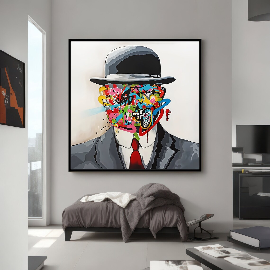 Bold Graffiti Abstract Face on Businessman, Urban Decor - Image 4
